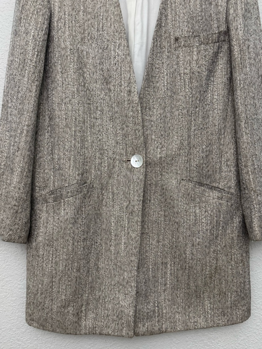 Vintage Christian Dior The Suit Longline Blazer Size 8 Rayon Linen Neutral USA - Picture 3 of 14
